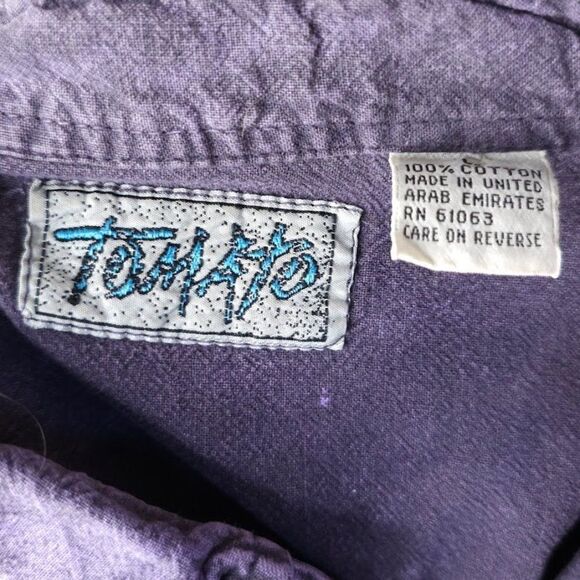 Vintage Tomato Camp Shirt Mens Size Large 80s 90s Stonewash Purple - Picture 5 of 6